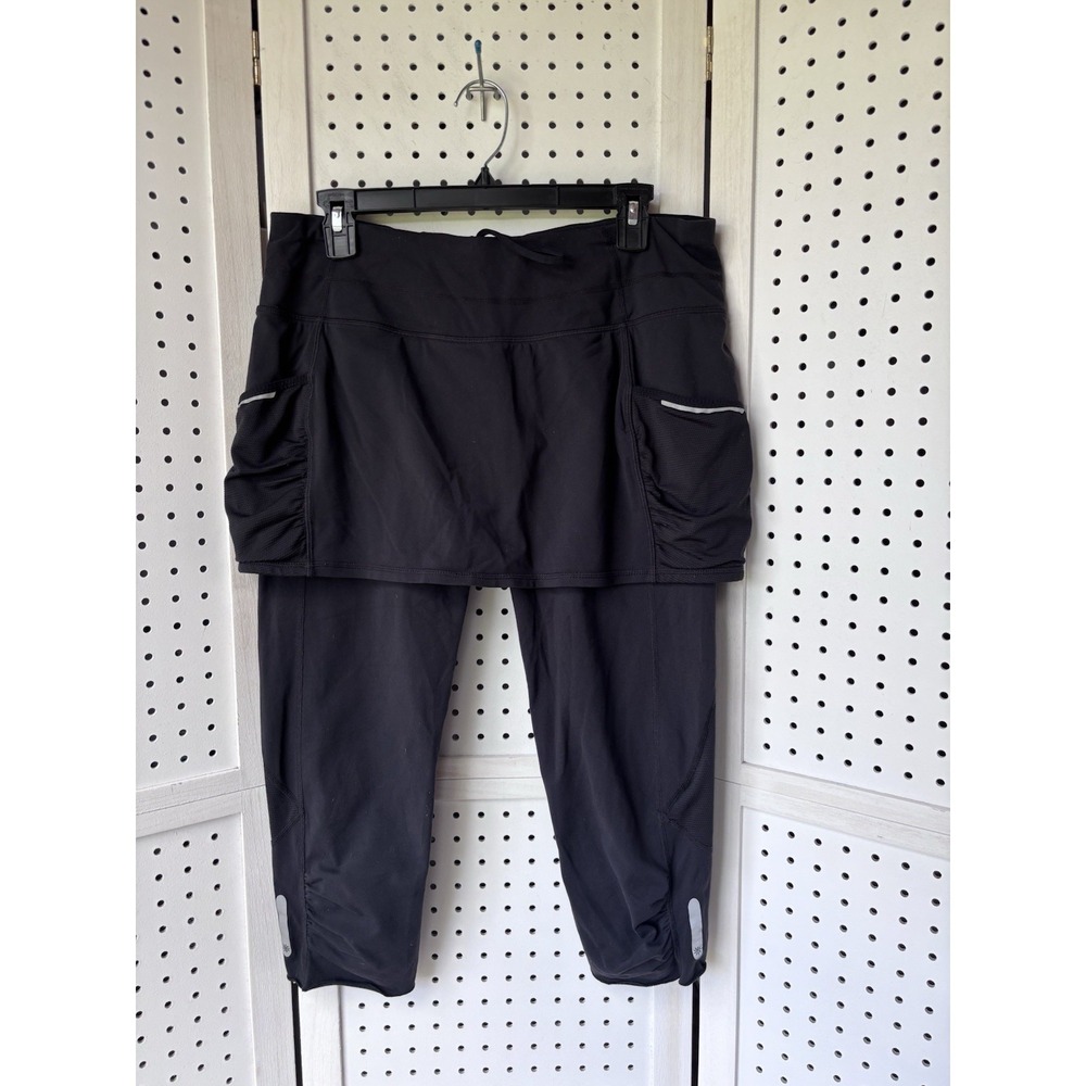 Athleta Contender 2 In 1 Skirt Attached Black Capri Legging LG Pickleball Tennis